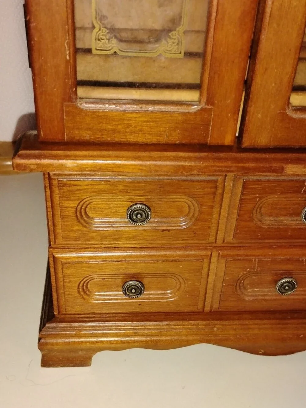 Vintage Wood Jewelry Armoire- Dresser Top Style TLC 12.5 L X 5.5 W X 17.5 H
